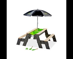 exit aksent zand- water- en picknicktafel l (2 bankjes) met parasol en tuingereedschap fsc