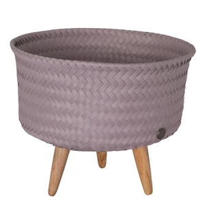 handed by up low round basket mauve with wooden feet size low