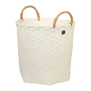 open round basket ecru white size m with rattan handles