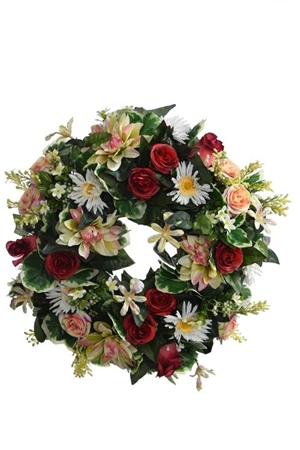 pure royal rose bud/dahlia/gerbera wreath red pink