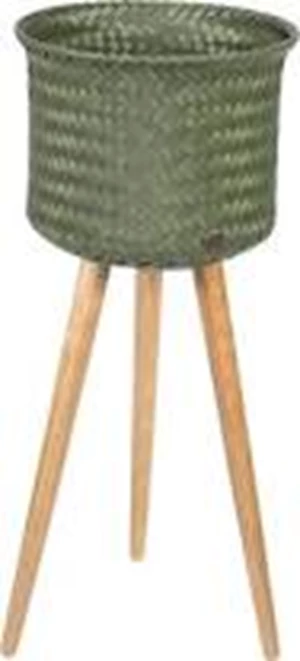 handed by round basket with wooden feet size high hunting green