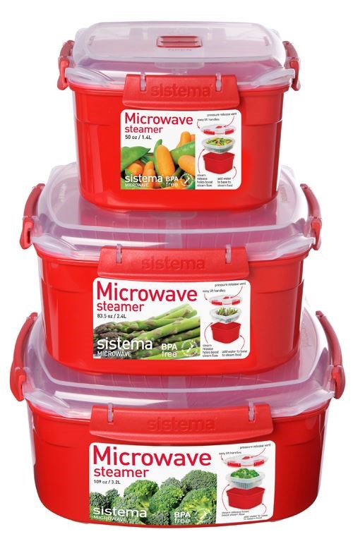 Red Sistema Medium Microwave Steamer 2.4L