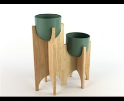 2 zink pots in wooden different hights