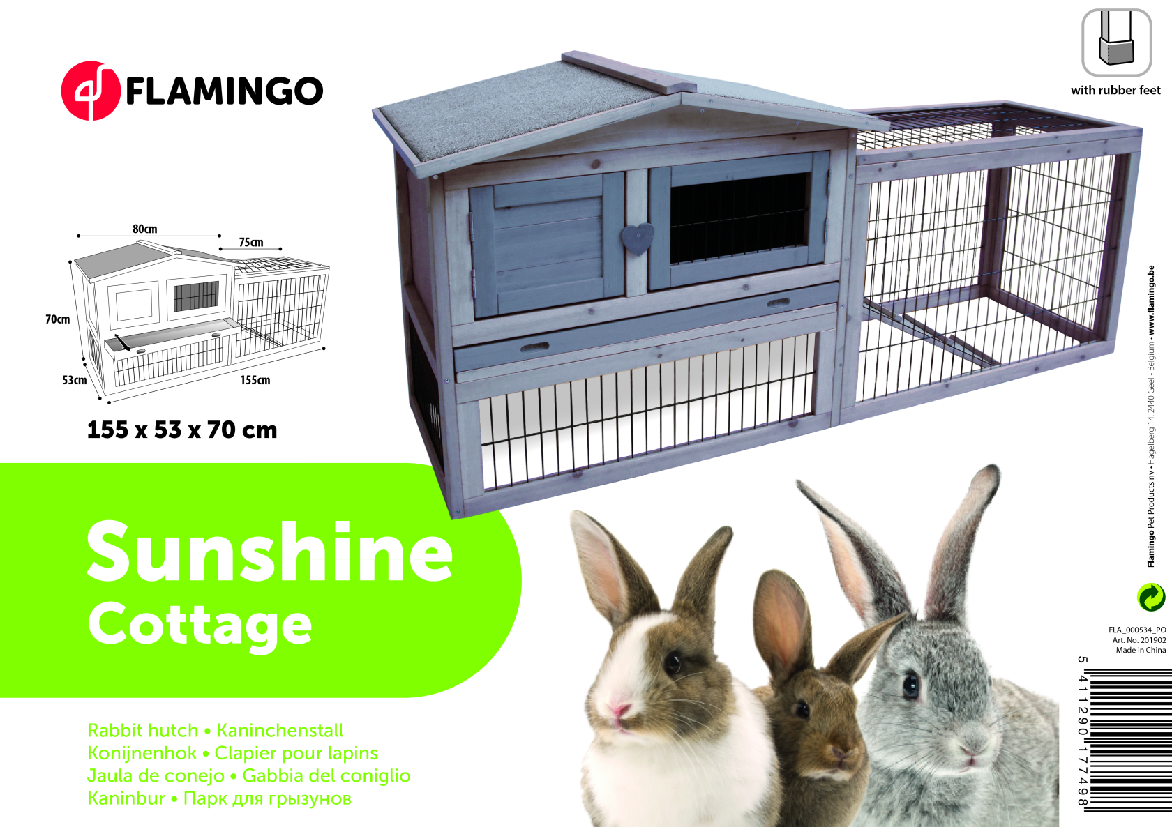 PapoeaNieuwGuinea Miniatuur Medic konijnenhok met ren sunshine cottage - Tuincentrum Pelckmans