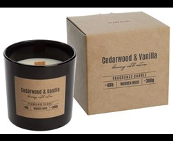 geurkaars zwart glas houten wiek - cedarwood & vanille