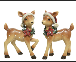 hert polyresin with glitter finish with santa hat, with wreath bruin (2ass.)