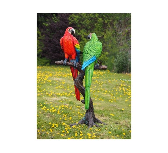 bronzen-beeld-2-gekleurde-papegaaien-oboomstam