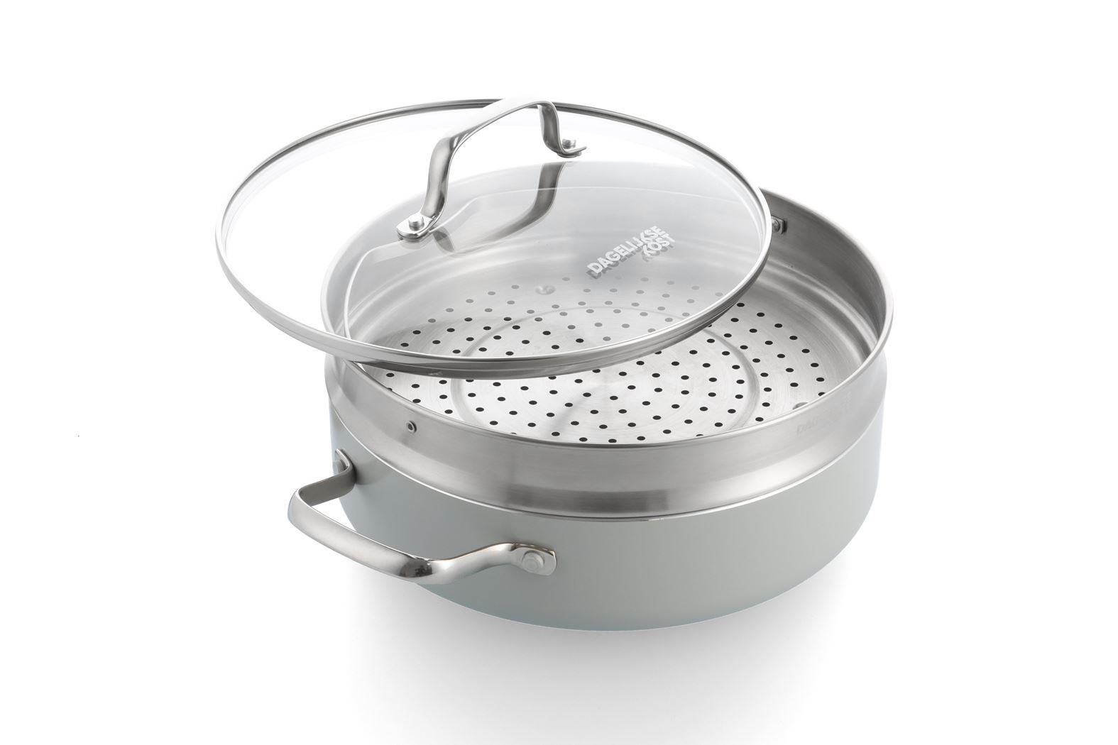 Riess, 0058-002, stoofpan met glazen deksel, diameter 28 cm, email, LBH 37,7 x 29,2 x 14,1 cm, gewicht 3,05 kg, met twee emaille handgrepen, braadpan, ovenbestendig