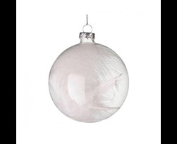 glazen kerstbal met witte veren transparant (4sts)