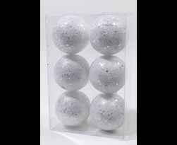 hangdeco foam bal glitter wit/zilver (6sts)