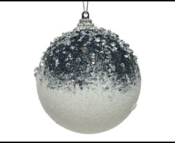 kerstbal foam acryl kraal wit/blauw