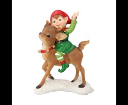 poly elf riding deer red/green