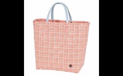 shopper fat strap coral red with fine line size S with PU handles and inner pocket