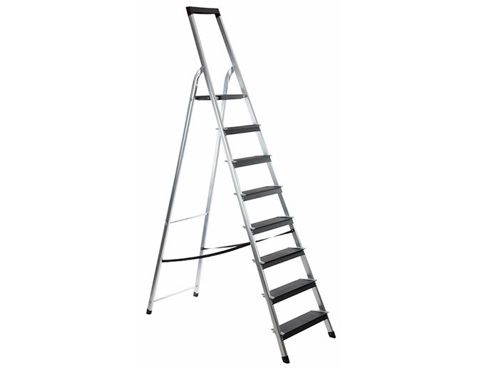 Solide Vierdelige ladder 4x8 recht met stabiliteitsbalk Solide Vierdelige ladder 4x8 recht met stabiliteitsbalk